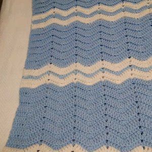 crocheted crib blanket - blue and white